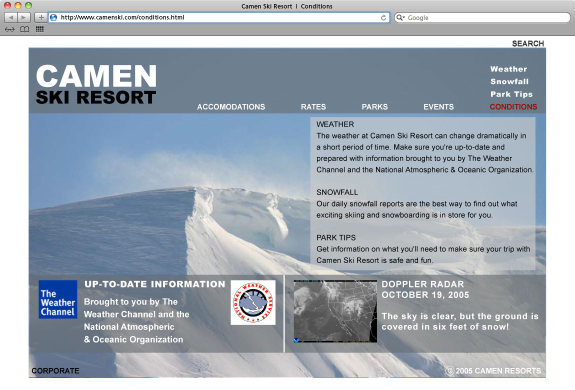 Camen Ski Resort website